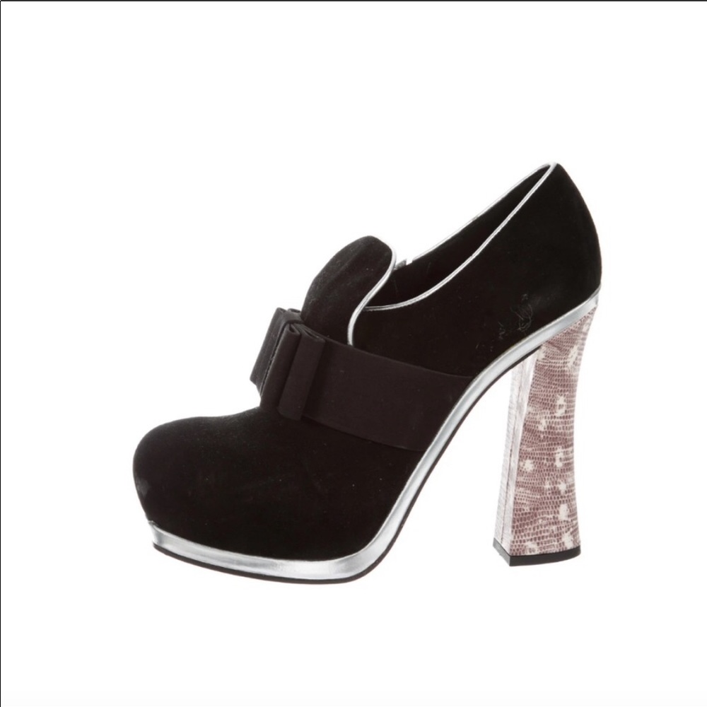 Miu Miu Suede Bow Platform Booties 38 1/2